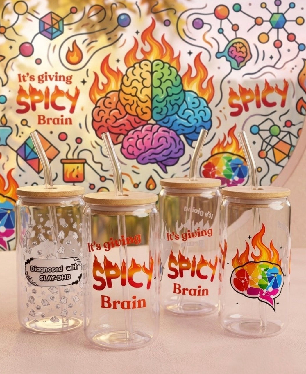 The Neurospicy Collection: Aesthetic Bamboo Lid Glass Tumblers